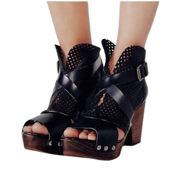 Free People Shoes - NEW in BOX Free People Leather Rendering Perforated Wooden Clogs Platform Heels